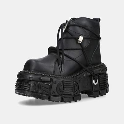 Fashion Women's Punk Style Leather Shoes Lace-up Heel Height Platform Female Gothic Ankle Boots PU Metal Decor Thick Bottom Sneakers