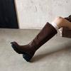 Autumn and Winter Medium Heel Large Size Knight Boots Women's Solid Color Sleeve Large Tube Circumference Women's Boots Thick-soled Versatile Cowhide