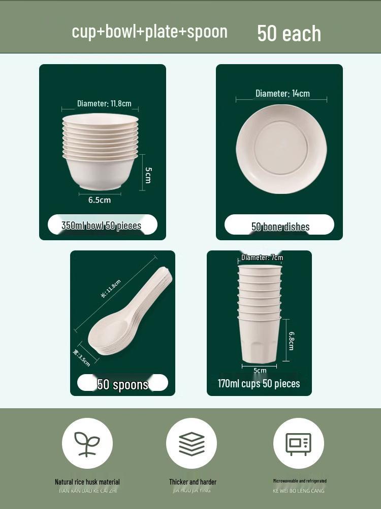 Eco-Friendly Rice Husk Tableware Set: Bowl, Chopsticks, Spoon & Cup – Recyclable & Food-Grade for Dining, Parties, Home, & Picnics (4-Piece)
