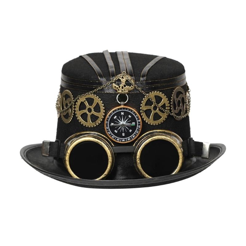 

Punk Top Hat Lady with Compass Gears Goggles Compass Head Wear Cosers Costume Accessories for Industrial Age S