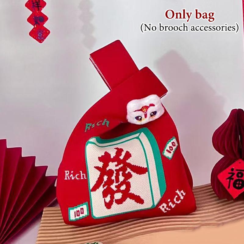 2026 New Year Cartoon Mascot Pony Knitted Gift Bag Handheld Candy Bag Large Capacity Knot Wrist Bag Cute Reusable Shopping Bags