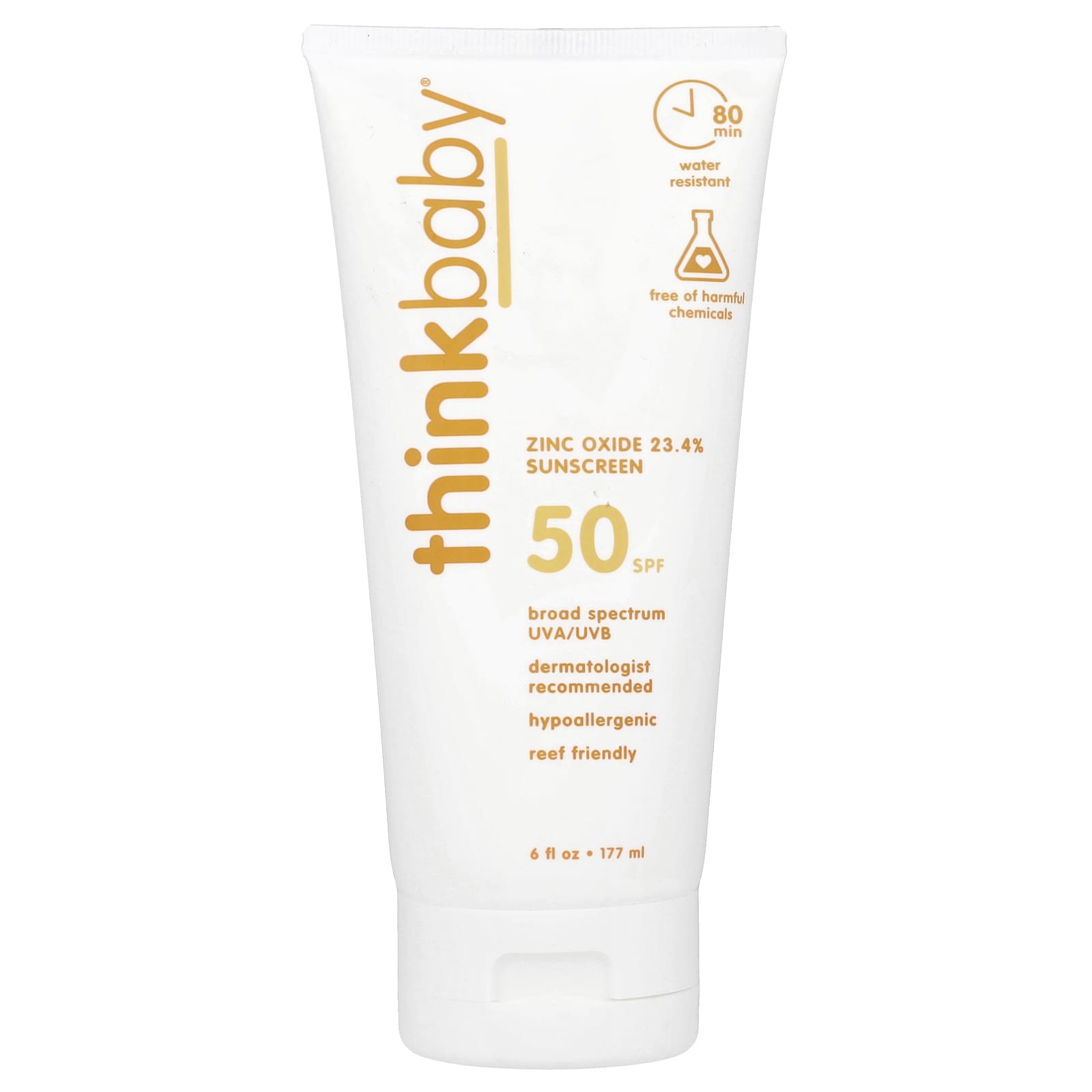 

think, ThinkBaby, солнцезащитный крем с оксидом цинка 23,4%, SPF 50, 6 жидких унций (177 мл)