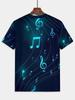 Music Notes 3D Print Men's Round Neck T-Shirt – Stylish Summer Casual Wear for Outdoor Activities, Fitness & Running, Comfortable Everyday Essential,