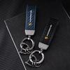 Car Carbon fiber Leather Keychain 3D Emblem Key Ring For Porsche Panamera Cayenne Taycan 911 718 Macan Carrera-GT 928 944 968