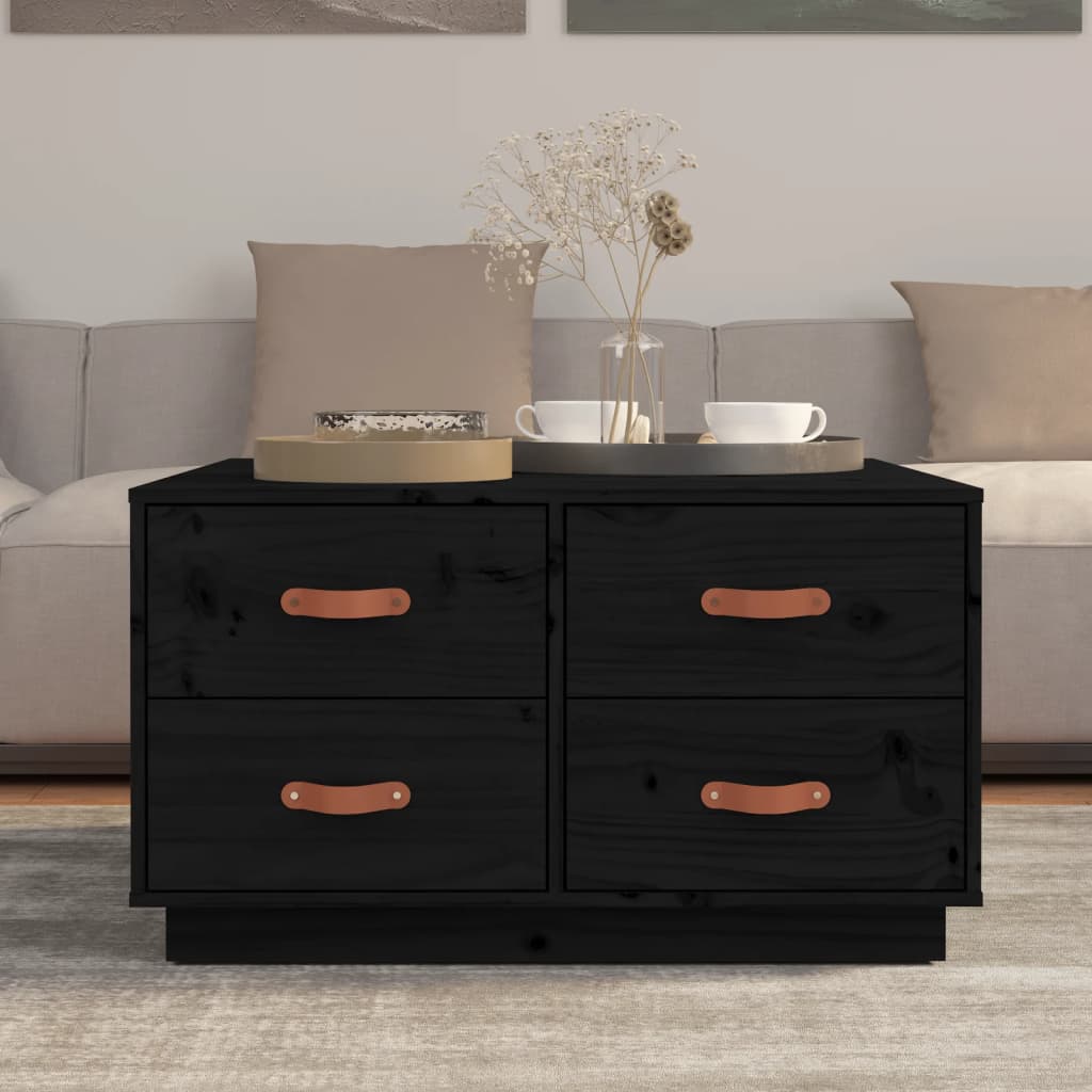  Coffee Table, Black, 80x80x45 Cm, Solid Pine Wood