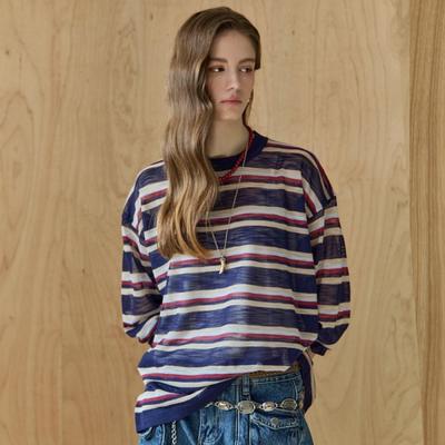 Multi Color Stripe Sheer Round Neck Knit