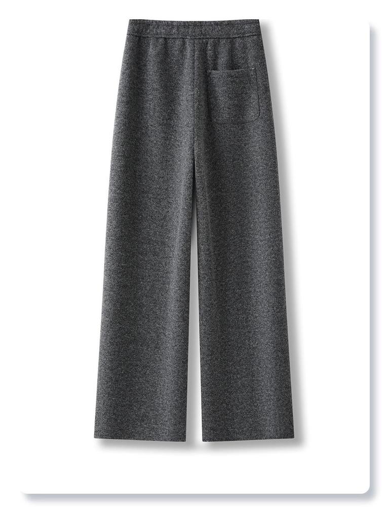 2025 Women's Gray Wide-Leg Wool Pants: Winter Thickened, Soft, and Stylish with a Casual, Drape Design