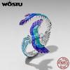 WOSTU 925 Sterling Silver Unique Phoenix Open Ring For Women Original Luxury Animal Justable Rings Xmas New Year Jewelry Gift
