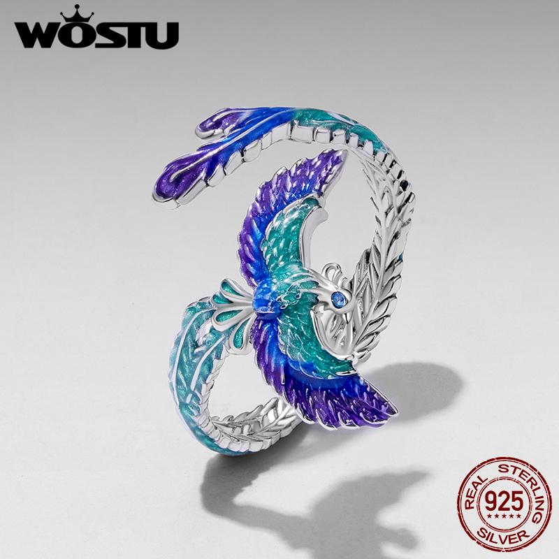 WOSTU 925 Sterling Silver Unique Phoenix Open Ring For Women Original Luxury Animal Justable Rings Xmas New Year Jewelry Gift