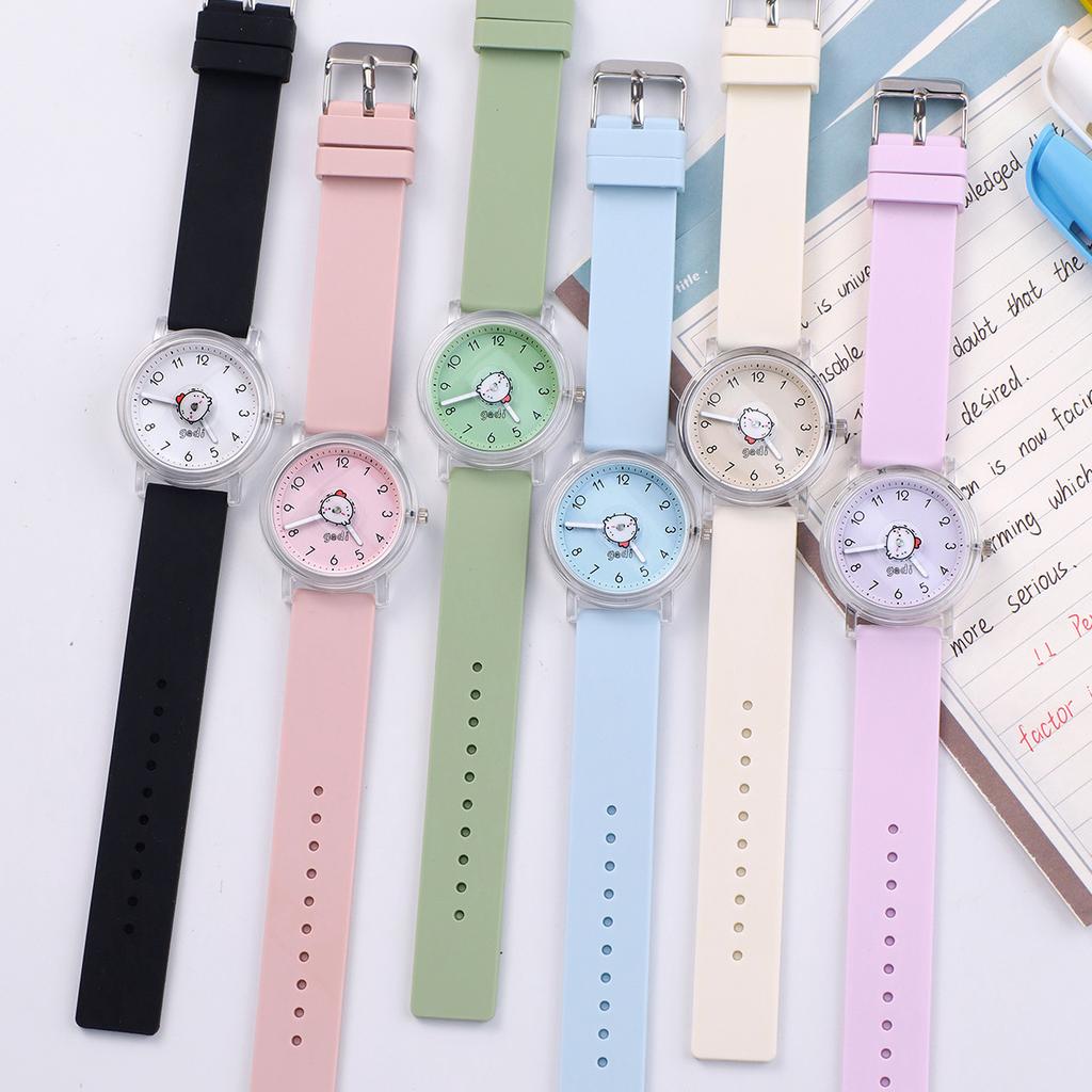 Women'S Candy Color Silicone High-Value Fashionable Student Watch Small Cartoon Round Dial Women'S Gift Waterproof Watch