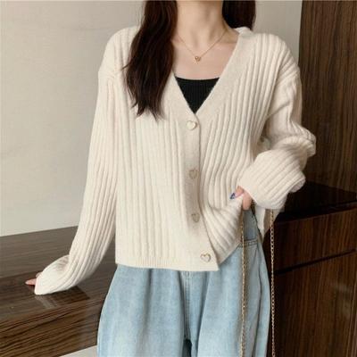 Versatile Sweater for Women Early Autumn Loose Top Gentle Knitted Cardigan Short Outerwear Lazy Style