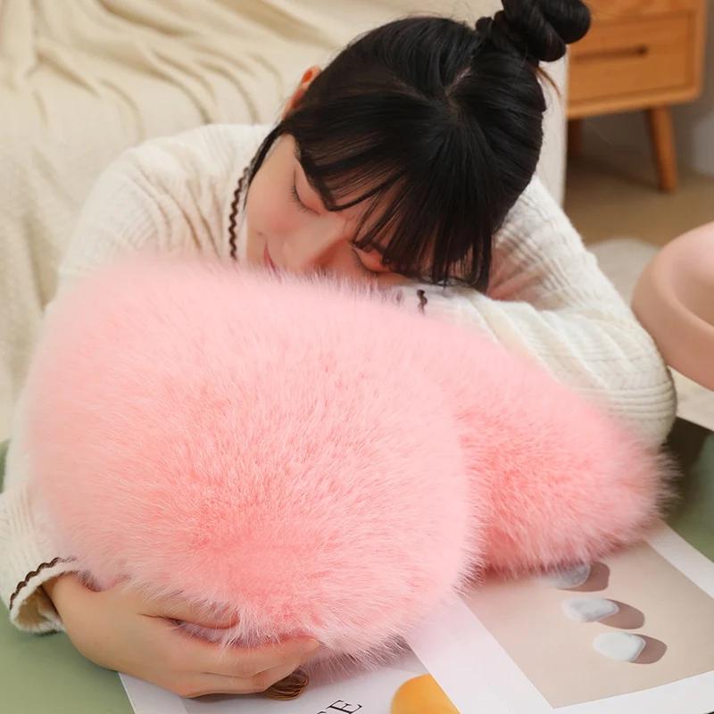 New Valentine's Day Red Heart Shaped Throw Pillow Imitation Real Ermine Fluffy Toy Nap Pillow Sofa Pillow Girls Holiday Gift