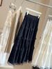 Women's High-Waist Ballet-Inspired Lace Midi Skirt, Slimming A-Line, Multi-Layered for Autumn.