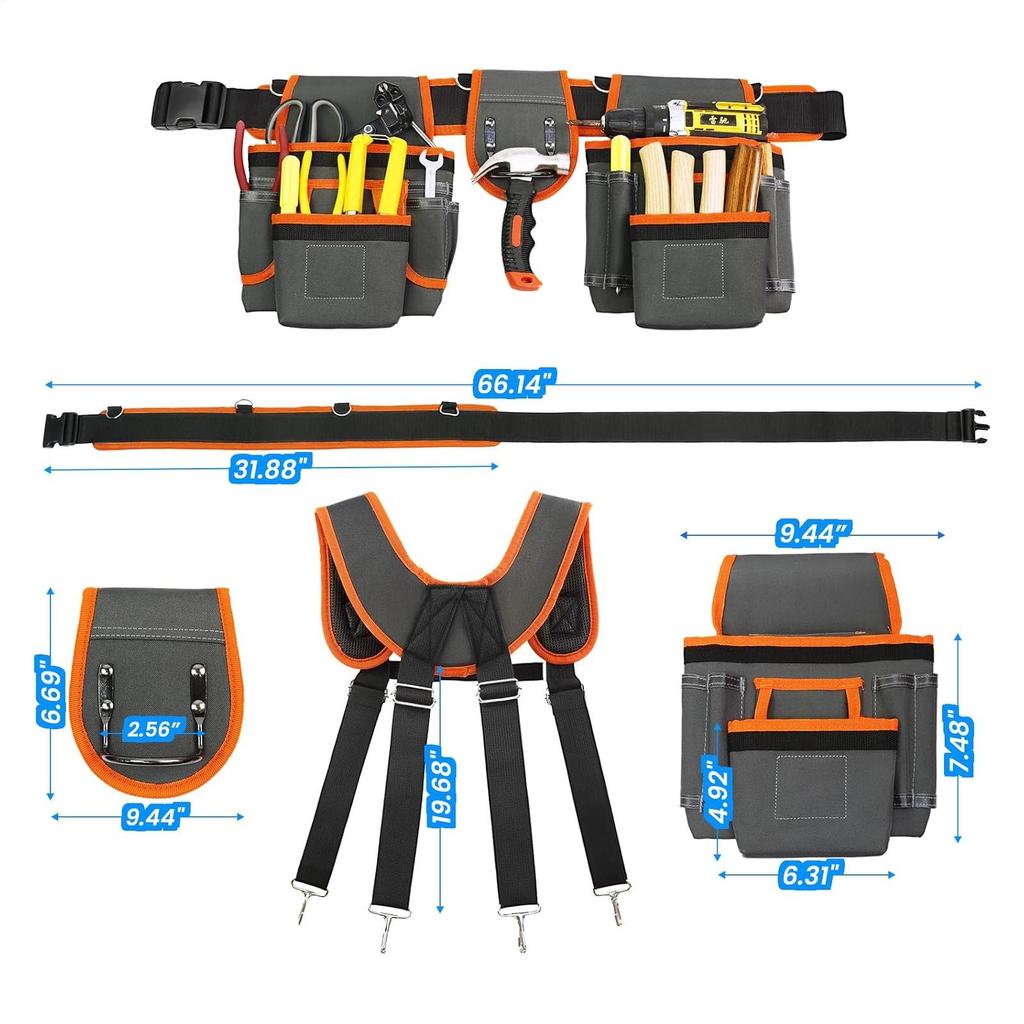 Tool Belt For Men Detachable With 2 Magnetic Pouches 18-Pocket Heavy Duty Utility Belt For Electric Wiring Framing Construction