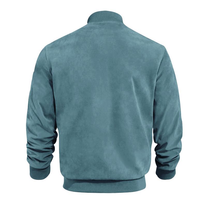 European and American Men's Suede Zipper Stand Collar Jacket for Spring and Autumn
