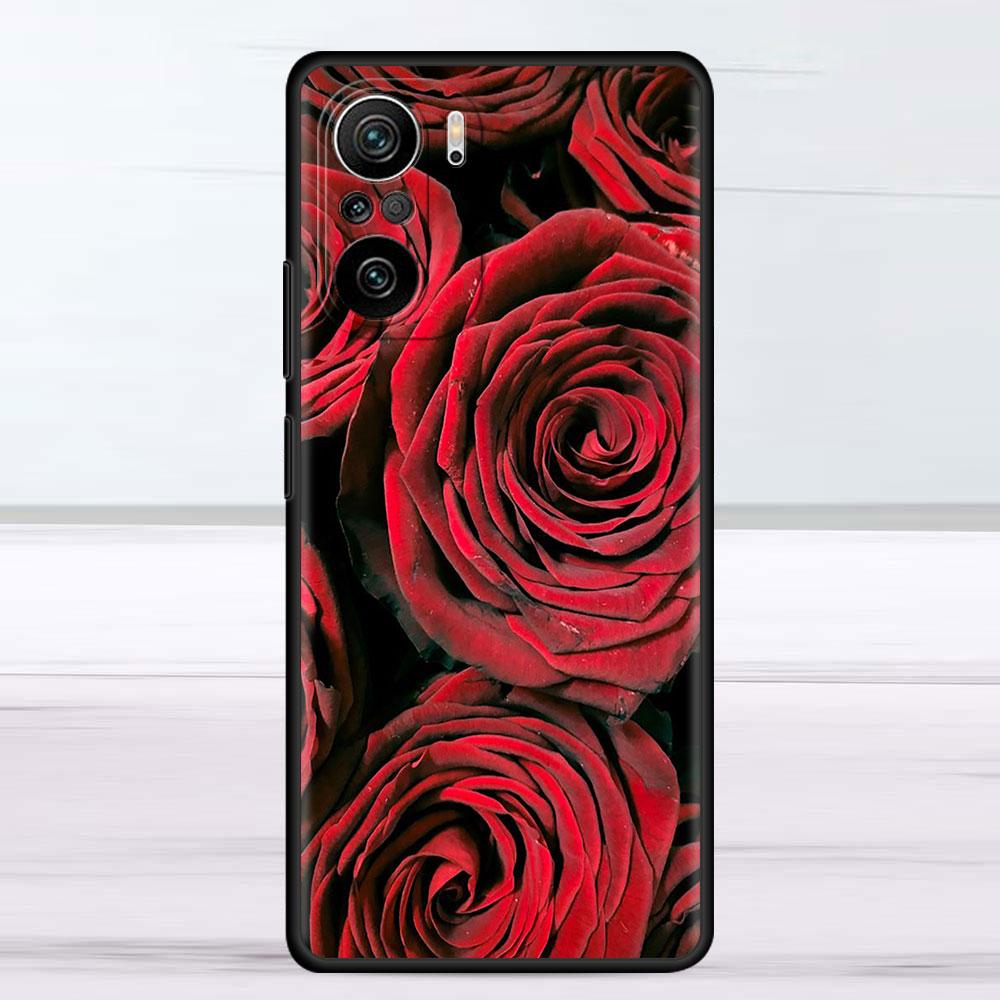 Pouzdro pro Xiaomi Redmi Note 11 9S 10 9 8 7 9A 9C 9i K40 8T 10C 9T K50 silikonové pouzdro jasně červené květy růže