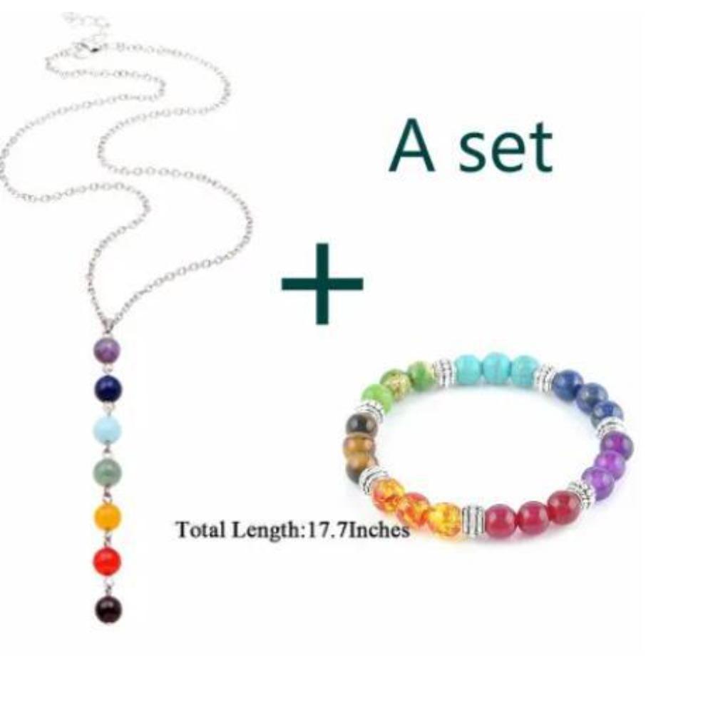 7 Chakra Gemstone Beads Necklace & Bracelet Set - Vibrant Yoga Balancing for Women Jewelry