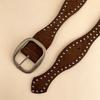 Retro Western Suede Belt With Rivet Detailing Wide 3.8cm Punk Style Waistband Women Alloy Pin Buckle Vintage Distressed