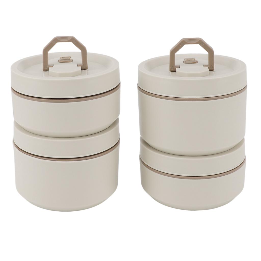 Isolierte Lunchbox aus Edelstahl mit Thermotasche Rund Versiegelt Beige Weiß Isolierte Bento-Box