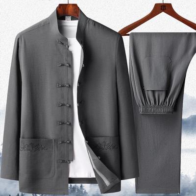 Men's Long-Sleeve Traditional Chinese Tang Suit for Spring/Summer - Ideal for Middle-aged and Elderly Dads and Grandpas, Perfect for Tai Chi.