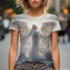 T-shirt da Donna con Stampa 3D Modello Angelo Estivo Moda Scollo a O Manica Corta T-shirt Y2k Harajuku Magliette Top Casual Abbigliamento Femminile