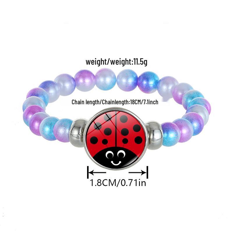 Ladybug Bear Paw Print Beaded Bracelet with Polka Dot Time Gem