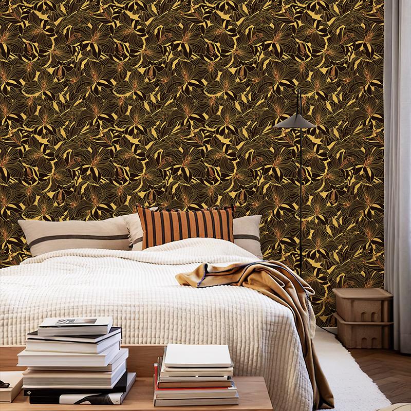 

Элегантные Золотые Лилии Шикарные Линии Цветы Самоклеящиеся Водонепроницаемые Обои Цветочный ТВ Фон Наклейка для Мебельного Шкафа 44cmx300cm