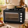 46L Mini Oven with Dual Hot Plates, Electric Countertop Cooker with Convection, 90–230 degrees C Adjustable Temperature