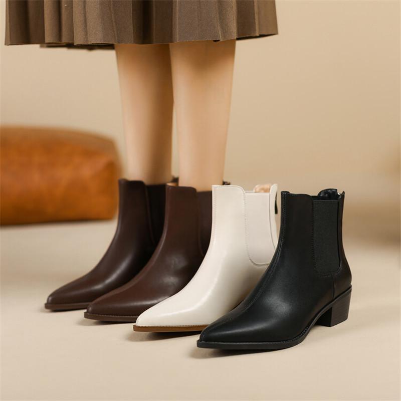 Fashion New Autumn Winter Women Boots Fashion Pointed Toe Chelsea Boots for Women Short Boots Women Chunky Heel Botas De Mujer Brown