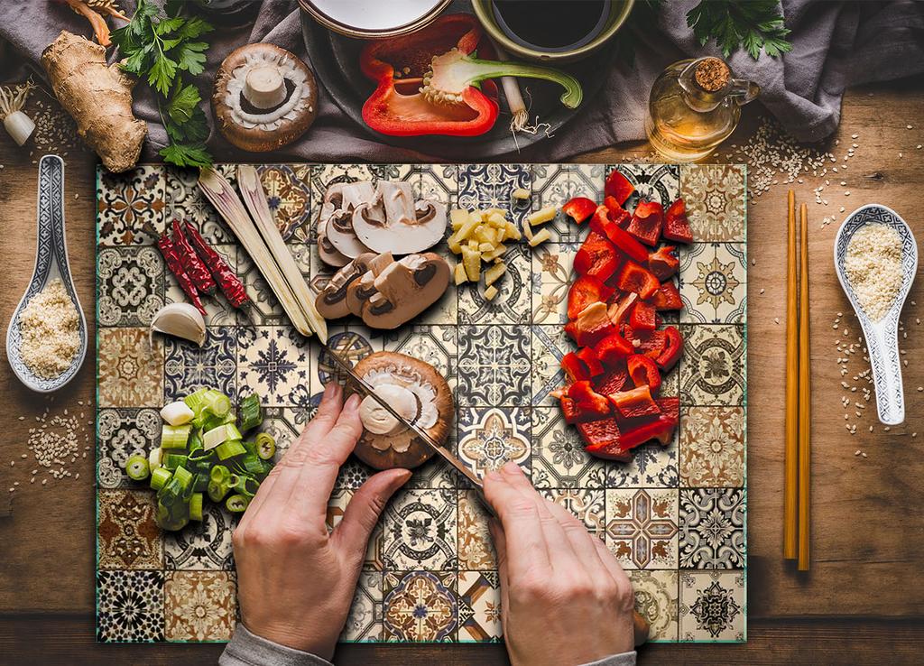 TEMPERED GLASS CUTTING BOARD 30x22 MOSAIC