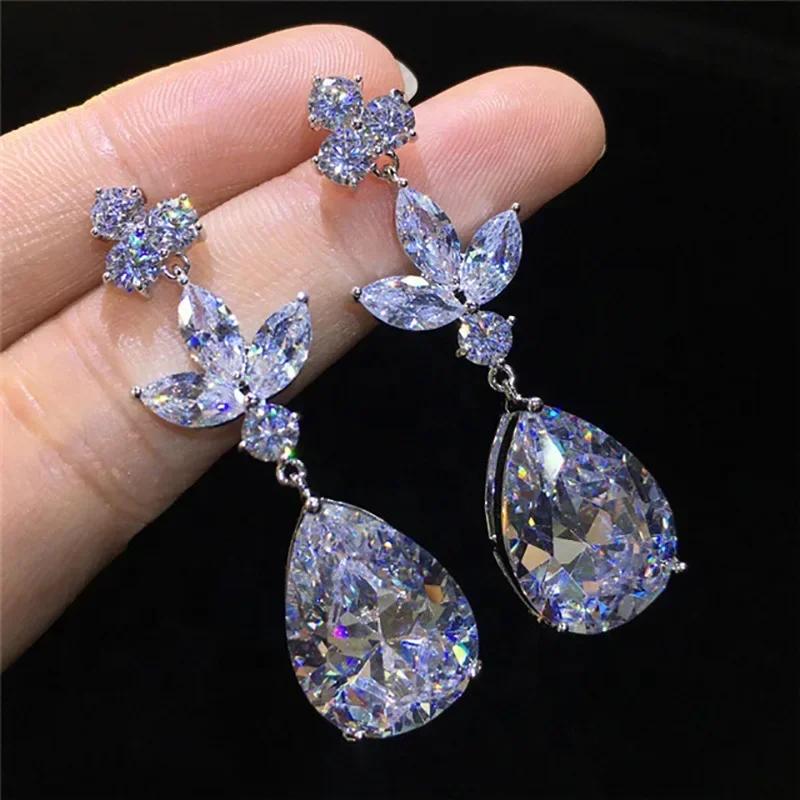 Luxury Square Green Cubic Zirconia Crystal Pendant Earrings Exquisite Fashionable  Women'S Wedding Jewelry