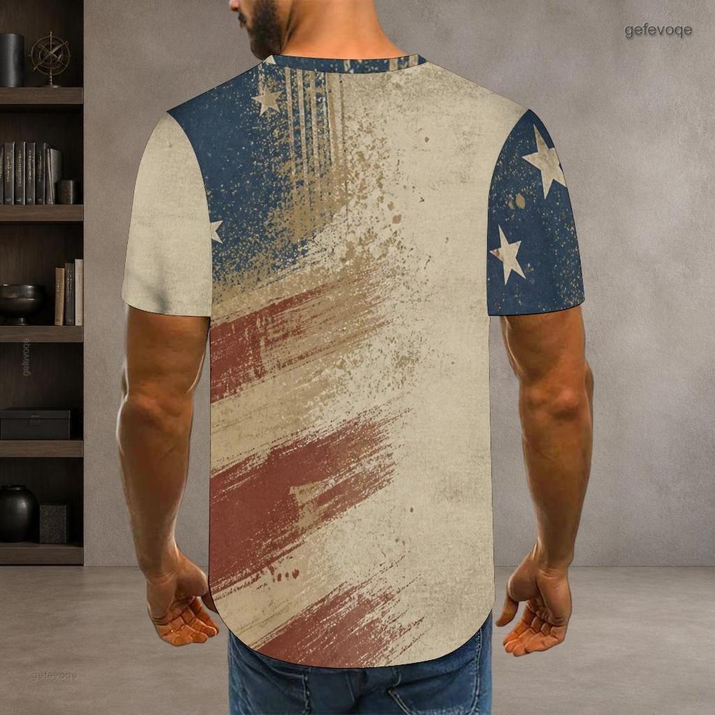 Men Plus Size Round Neck Short Sleeve American Flag Printed Casual T Shirt