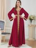 Embroidered Solid Color Maxi Dress with Long Sleeves for Muslim Women