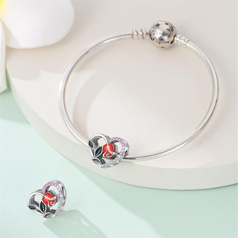 Neworiginalcopper Charm Bead Mother'S Day Love Heart Family Pendant Fits Bracelet Womens Jewelry Gift