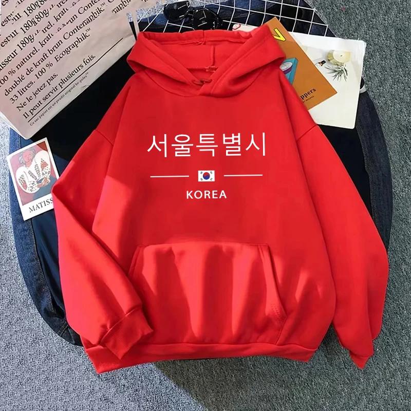Seoul Korea Print Hoodie for Woman High Quality Hoode Long Sleeve Pullover All Season Female Casual Sweatshirt Harajuku
