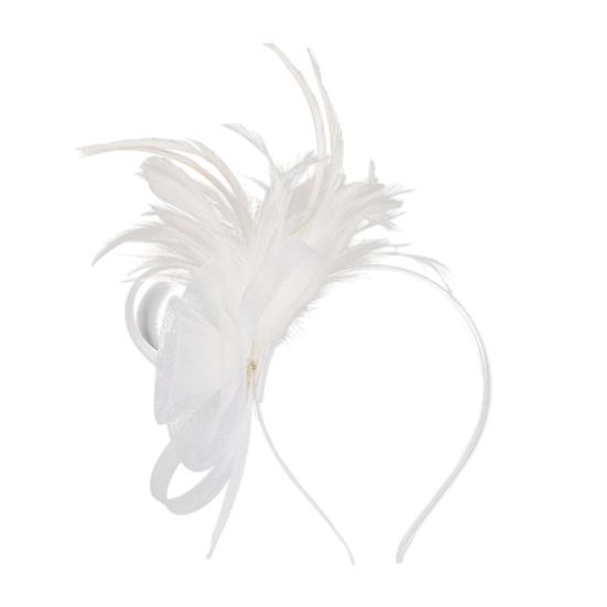 Women Flower Feather Headband Retro Mesh Flower Headband with Feathers Tea Party Hairband Fascinators белый