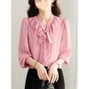 Elegant Womens Chiffon Shirt With Fabric For Spring Office Wear