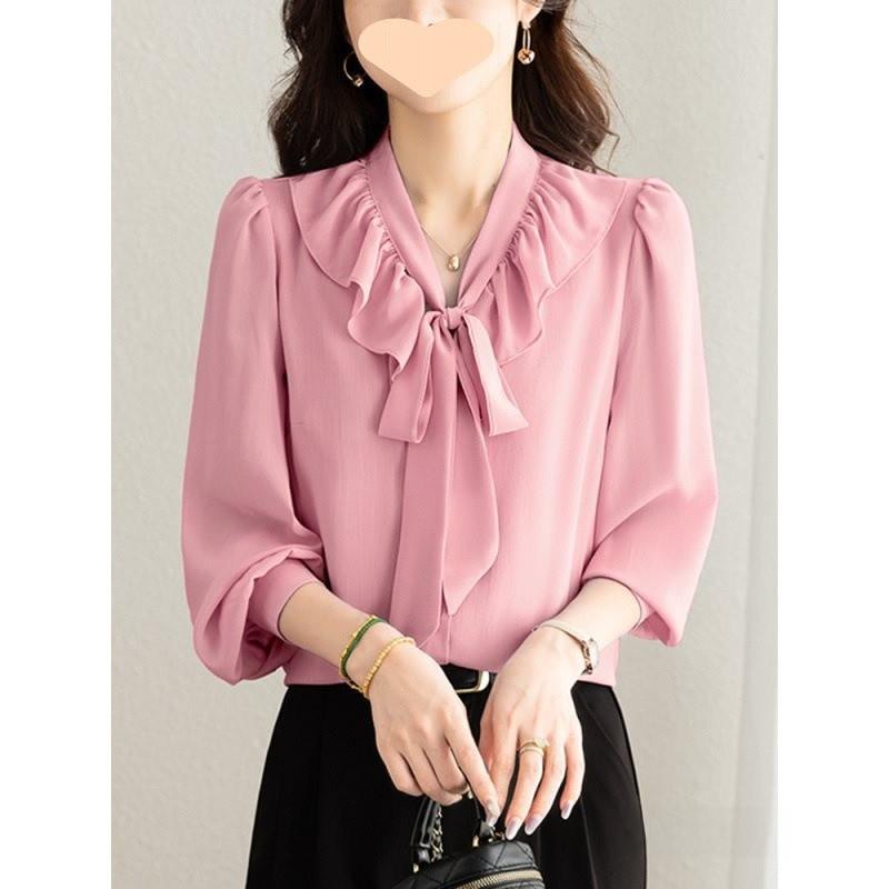 Elegant Womens Chiffon Shirt With Fabric For Spring Office Wear