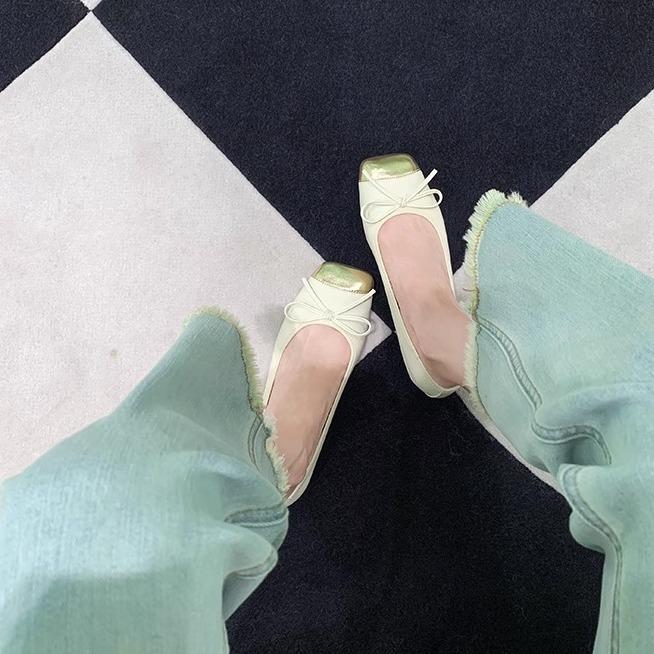 Grape Mother Huizhou Women's Shoes Summer Women's 2025 French Style Not Tired Feet Single Shoes Thick Sole Inner Height Increase Square Head Flat Sho