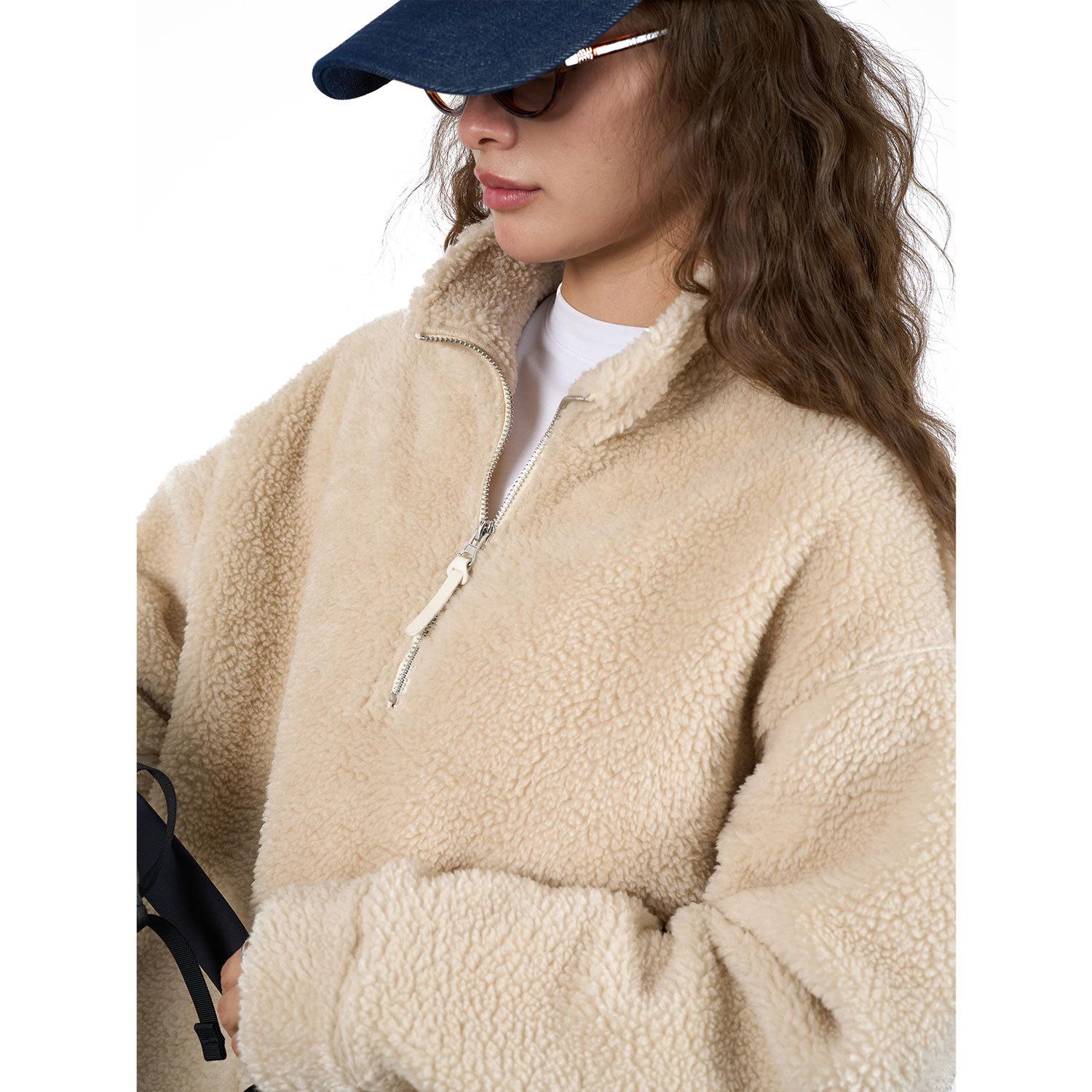 

Johnature Осень-зима корейский полувысокий ворот топ повседневный свободный утолщенный терможенский топ M бежевый