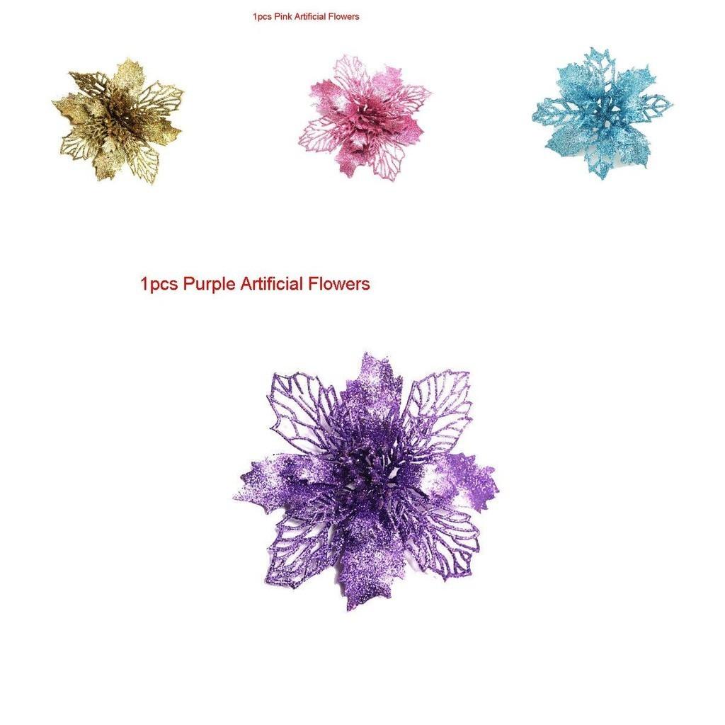 Sparkling Glitter Artificial Flowers For Stunning Christmas Tree Decorations