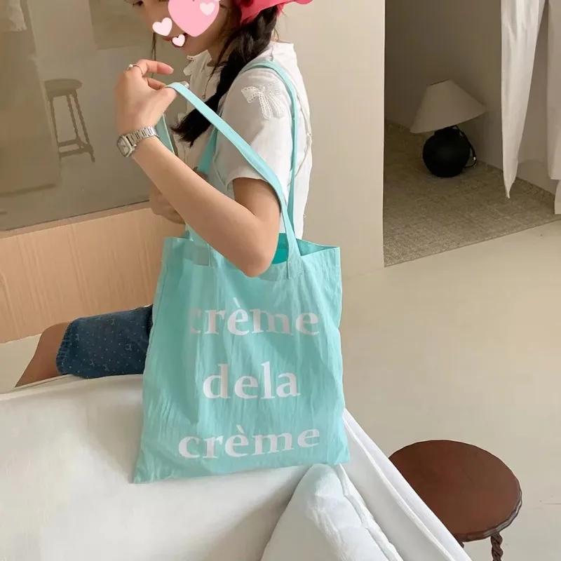 Large Capacity Pink Color Beach Bag Cosmetic Makeup Lipstick Bag Women Shoulder Canvas Handbag Letter Ins Tote Bag