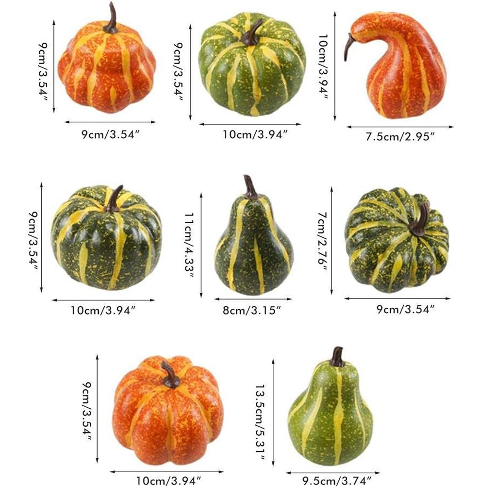 Pack Of 8 Artificial Pumpkins / Realistic Fall Decorations For Thanksgiving And Halloween / Small Plastic Pumpkins For Home And Garden Decoration