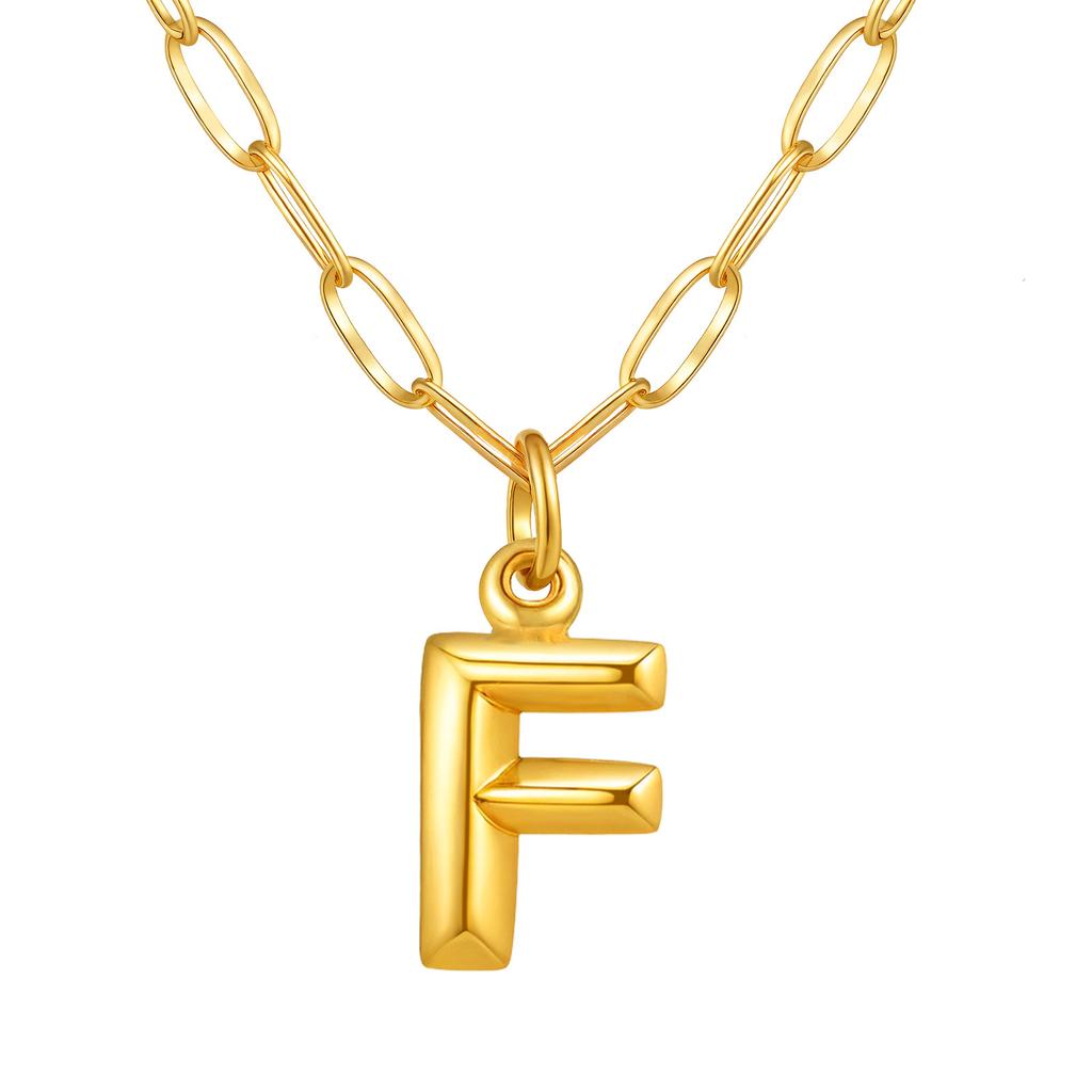 Stainless Steel Plated 18K Gold Small Square Chain Three-Dimensional 26 Letter Pendant Necklace Fashion Jewelry Nc-1958