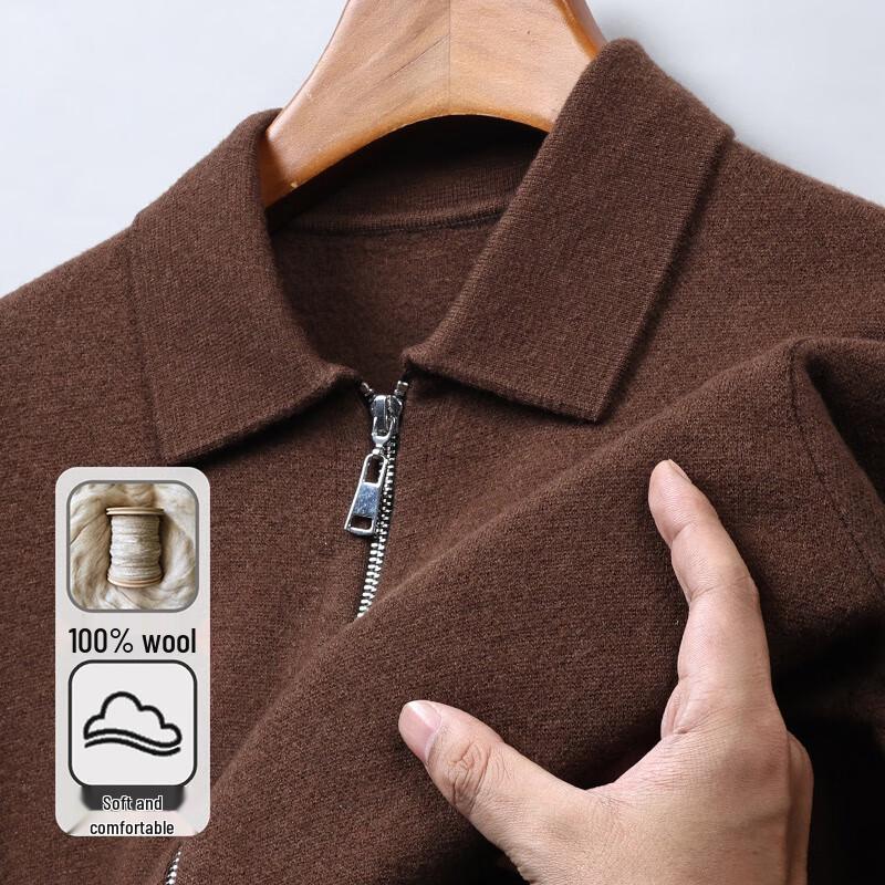 Hengyuanxiang Men's Pure Wool Half-Zip Cardigan