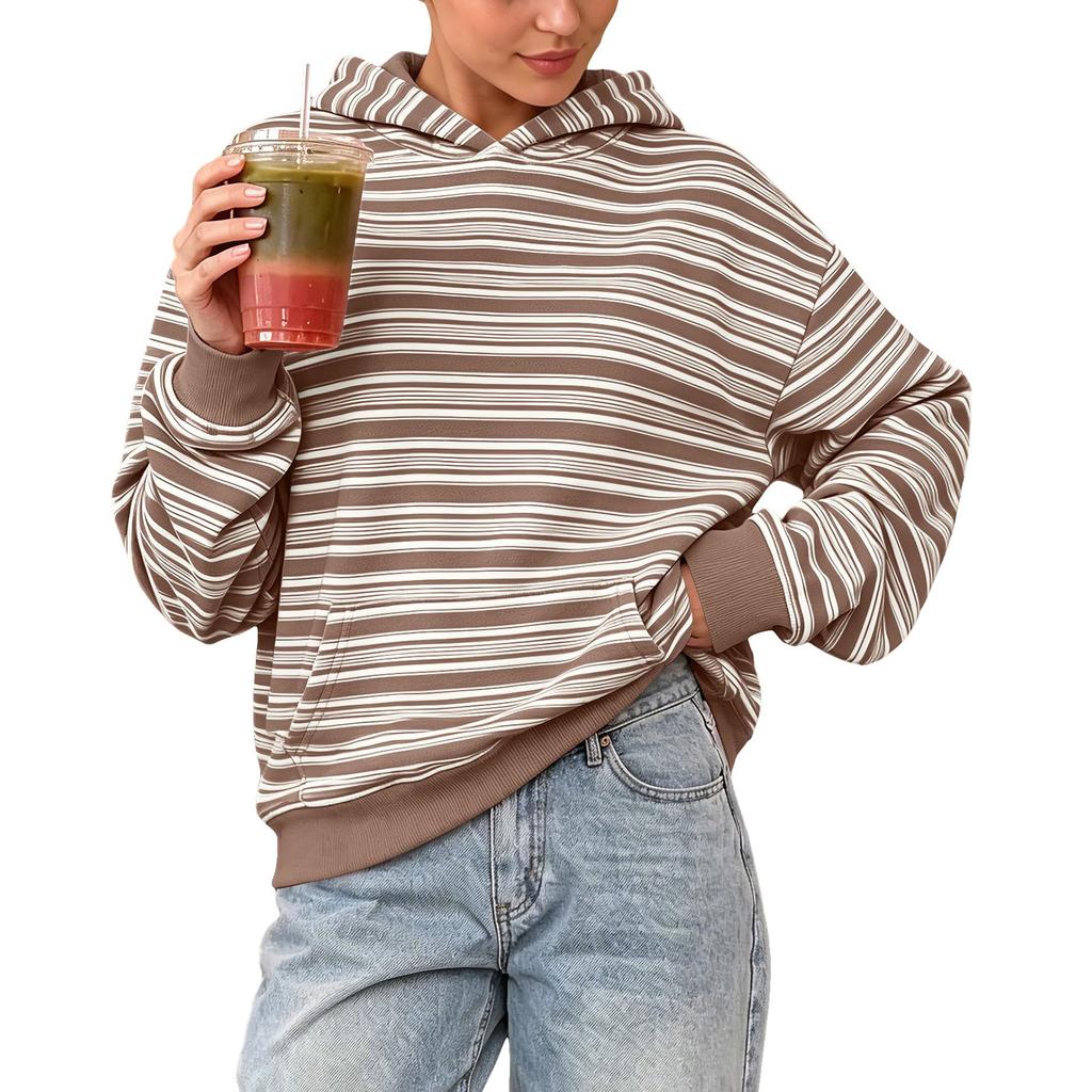 Women's Casual Striped Hoodie Sweatshirt for Everyday Wear
