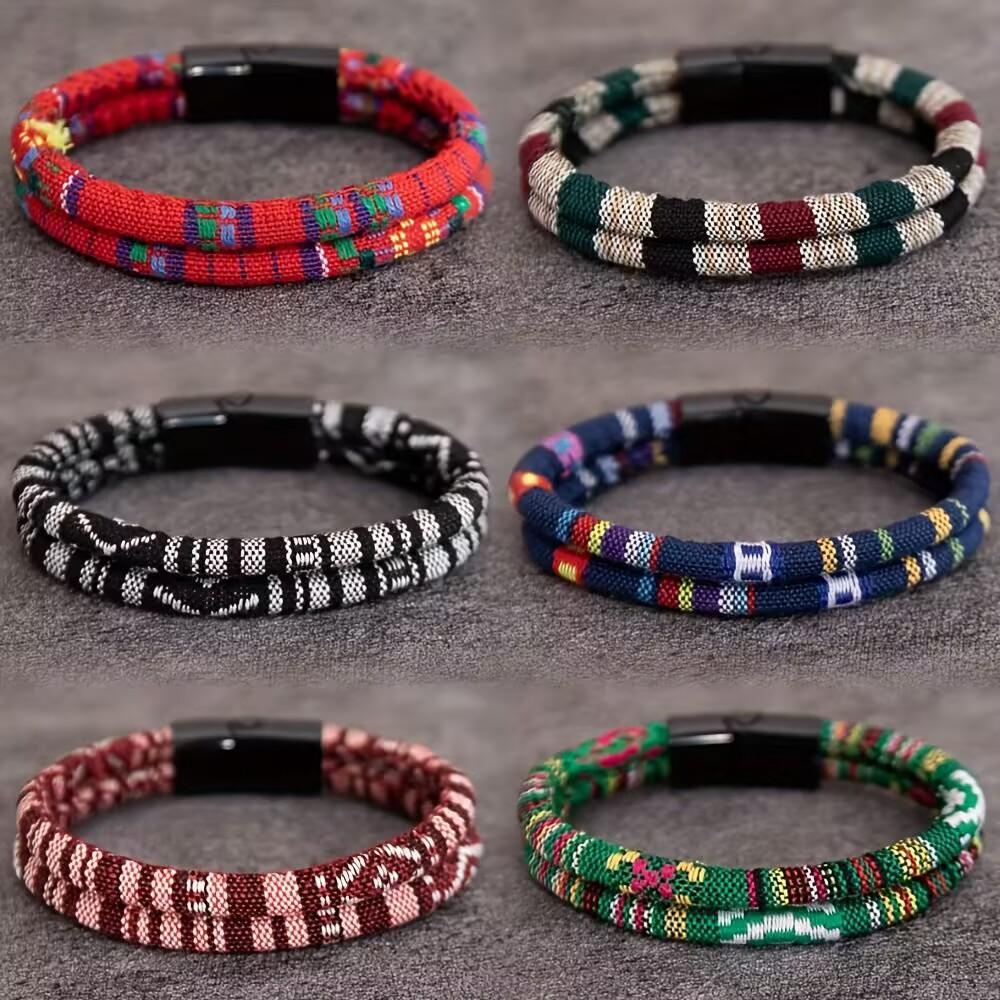 Noter Grade A Ethnic Fabric String Bracelet For Men Double Layer Various Colors Available Sports Sweat Absorbent Braslet Bangle Hombre