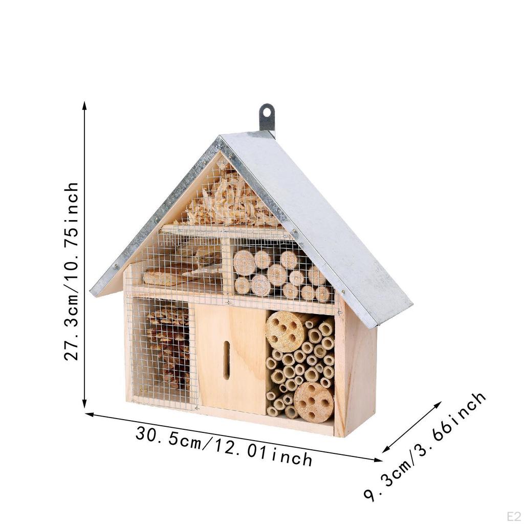 Wooden Bee House Garden Nest Box Practical Natural Breeding Hanging Habitat, Butterfly Hotel for