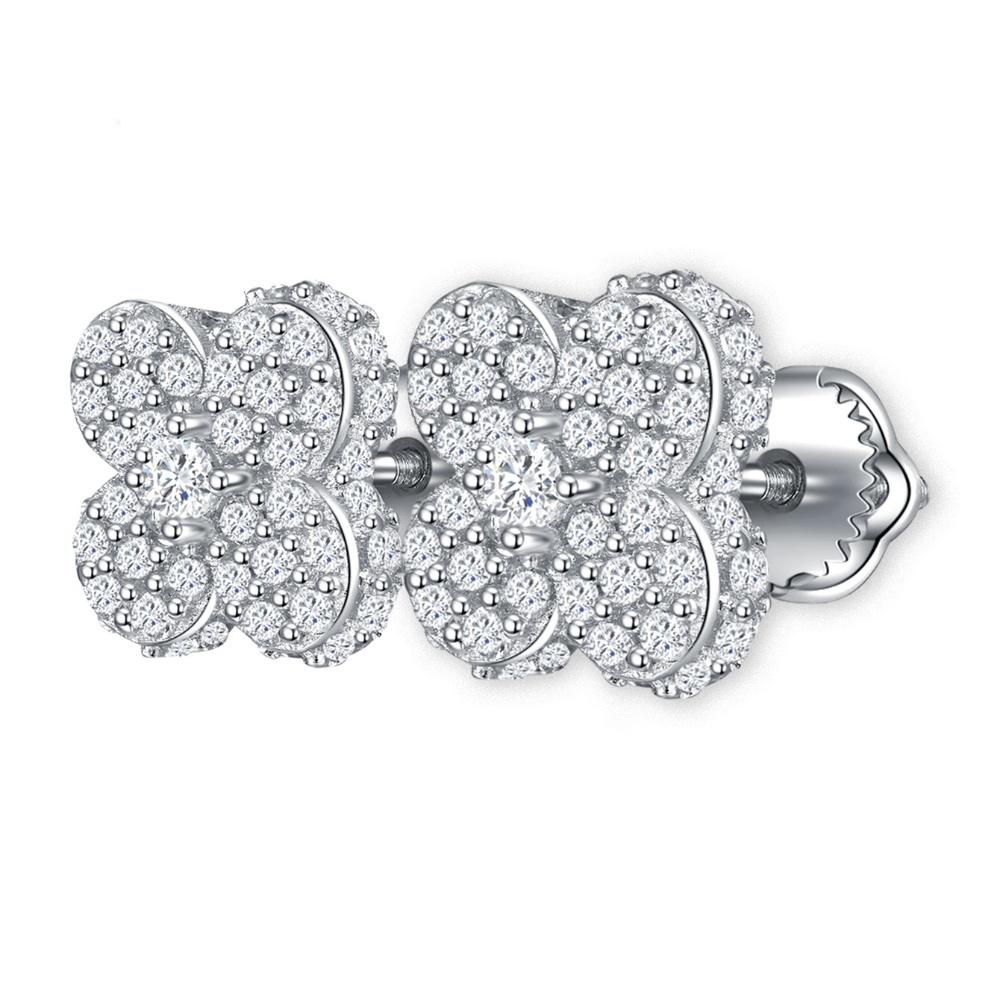Four Leaf Clover 925 Sterling Silver Flower Moissanite Stud Earrings