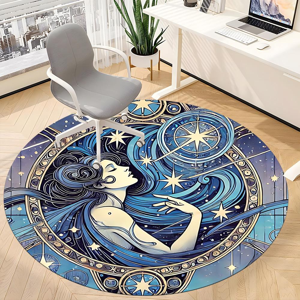 1pc Celestial Mermaid Office Round Area Rug, Indoor Mat Suitable For Office, Under Office Chairs Bedroom Living Room Home Decor, Room Deco